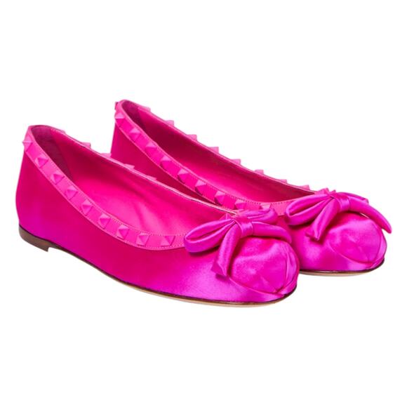 Valentino Garavani Rockstud Satin Square Ballet Flat Hot Pink Size 42 - Picture 3 of 15